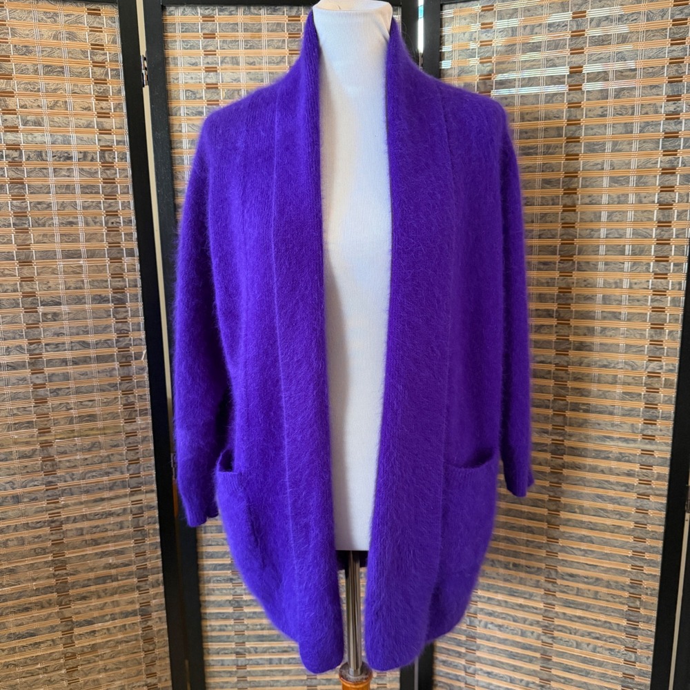 Rafaella Cocoon Cardigan Women S Purple Angora Lambswool Vintage Fuzzy Sweater